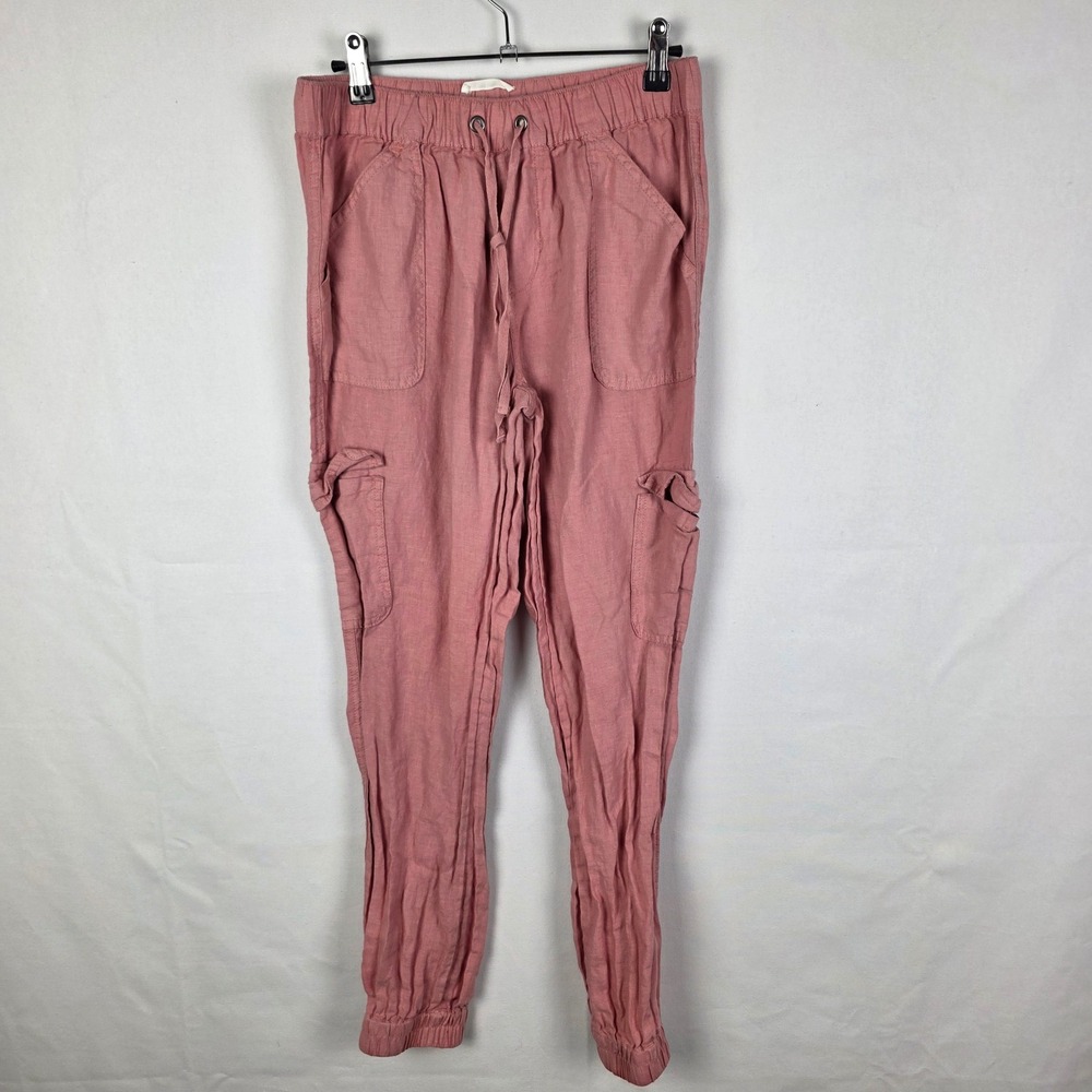 Nicole Miller New York Womens Pink 100% Linen Cargo Jogger Pants Size Small